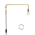Brass wall light with swing arm and plug.