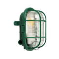 Green bulkhead light for bathroom or outdoor use.