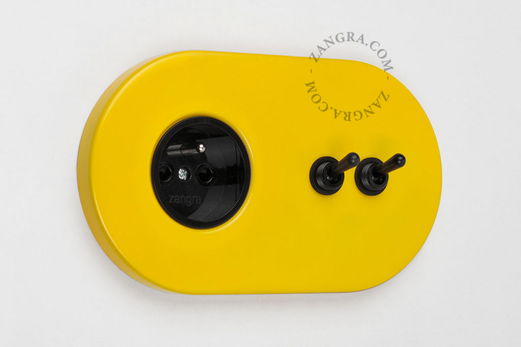 yellow flush mount outlet & two-way or simple switch – double black toggle