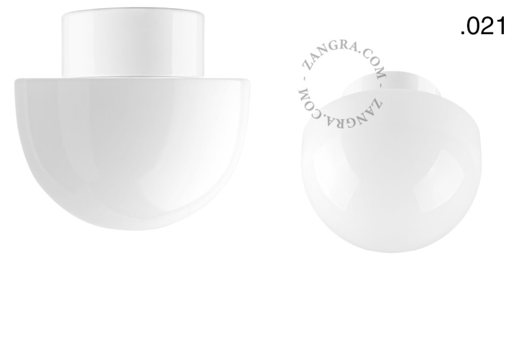 White porcelain lamp with glass lampshade.