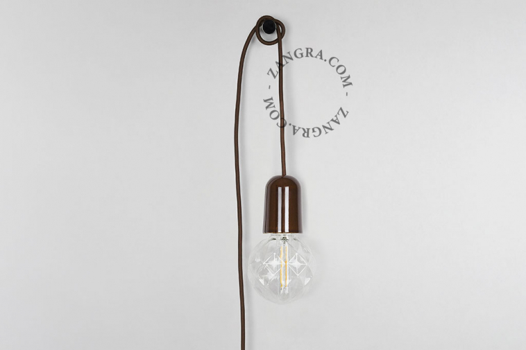 brown porcelain plug-in pendant light with switch and plug
