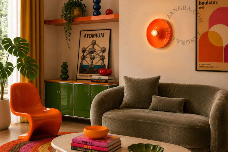 Rund orange lampe.