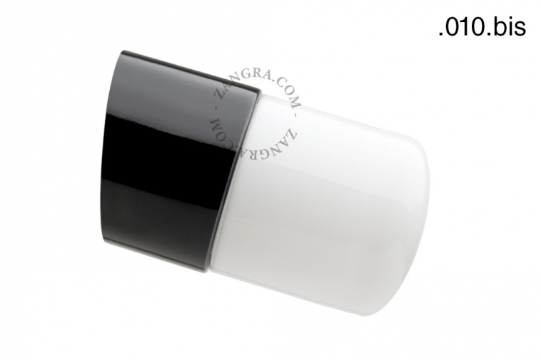 black porcelain wall light with glass globe for bathroom or outdoor use