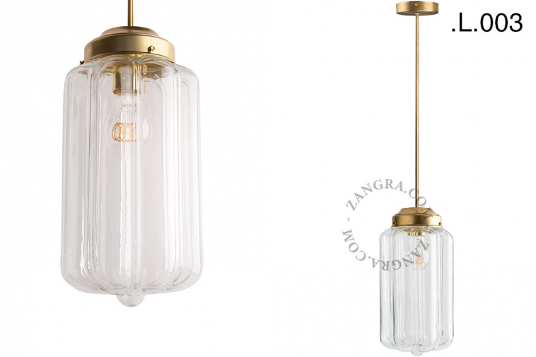 Brass retro pendant light schoolhouse style with glass shade.