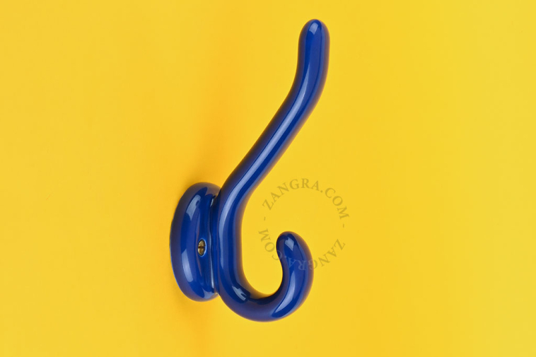 Blue porcelain double coat hook.