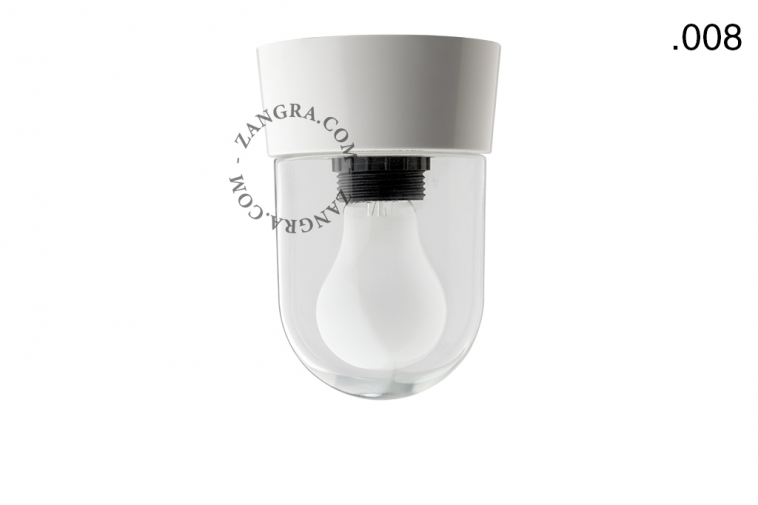 Hvid væg- eller loftslampe med glas skærm.