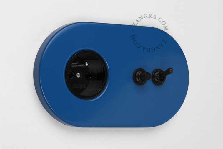 blue flush mount outlet & two-way or simple switch – black toggle & pushbutton