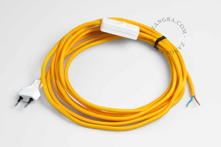 yellow fabric cable power cord with switch and plug