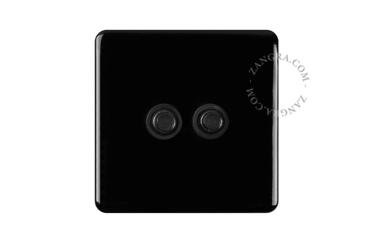 Black porcelain square-shaped push-button.