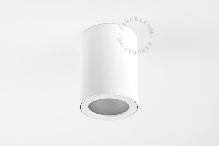 Cylindrical surface-mounted spotlight.