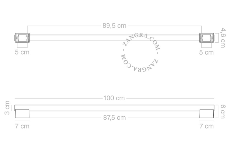 Lampada tubolare dorata con lampadina in vetro rigato da 100 cm.