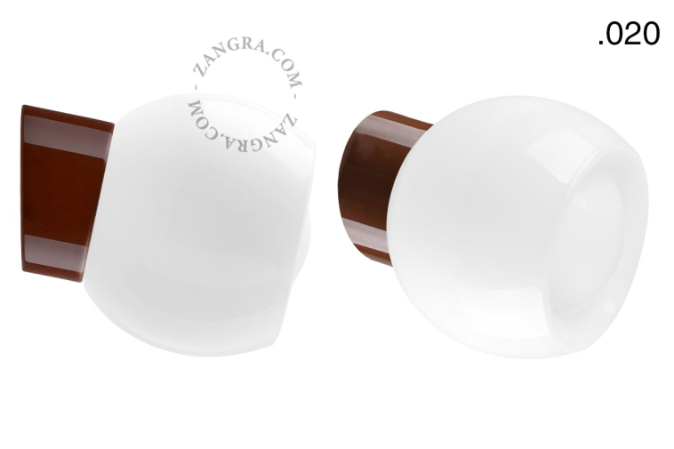 Brown porcelain wall light with glass lampshade.