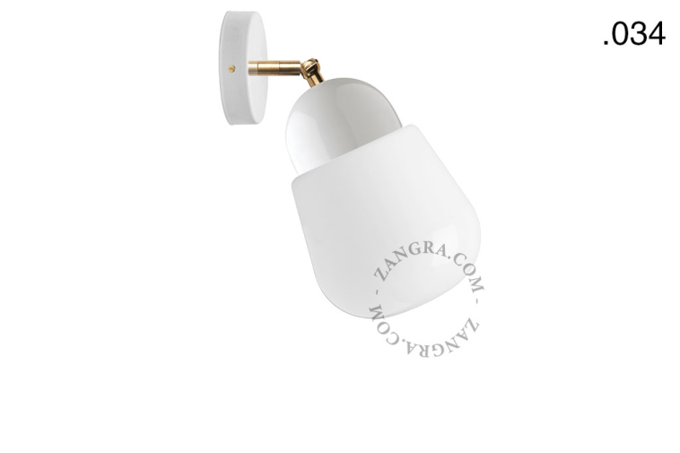 White porcelain adjustable wall light with glass shade.