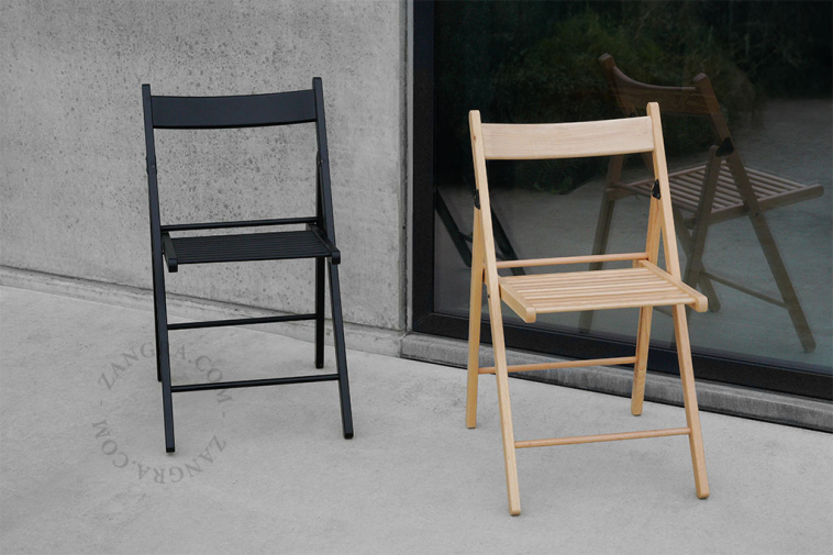 Wooden folding chairs.