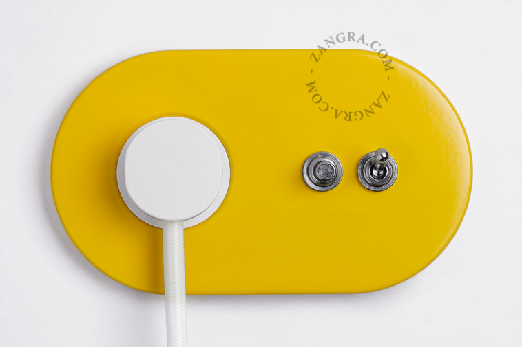 yellow flush mount outlet & two-way or simple switch – nickel-plated toggle & pushbutton