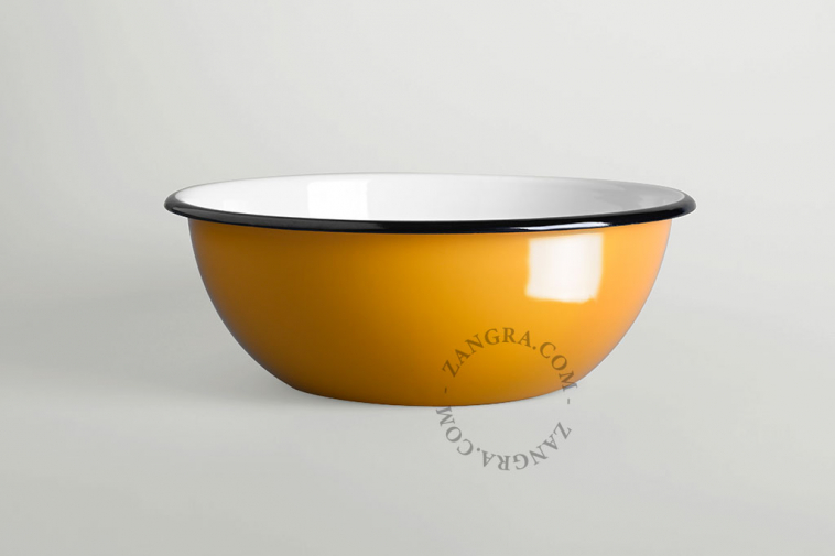 Mustard yellow enamel bowl