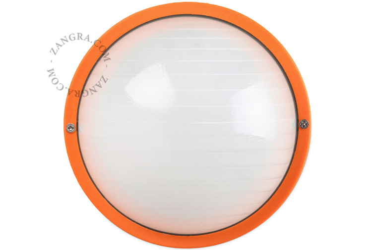Round orange bulkhead light.