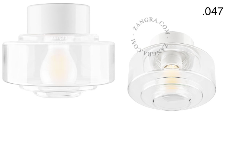 White porcelain lamp with glass lampshade.