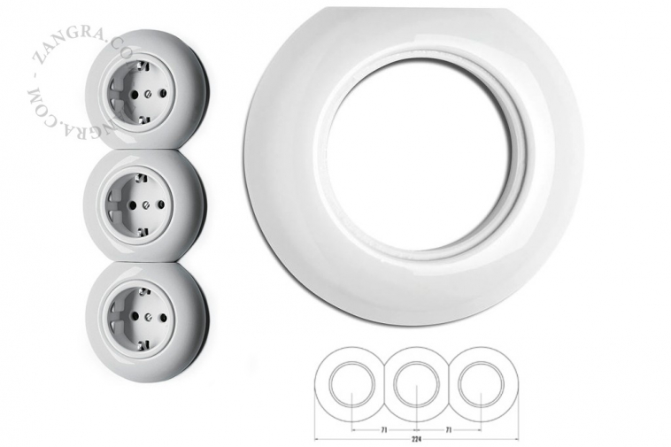 White porcelain cover plate for switches and outlets.