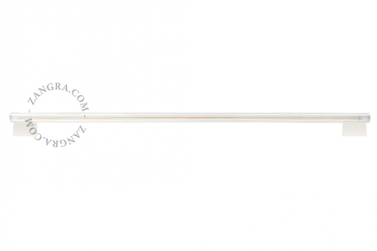 Lampe S14s tubulaire Linestra blanche avec ampoule transparente.