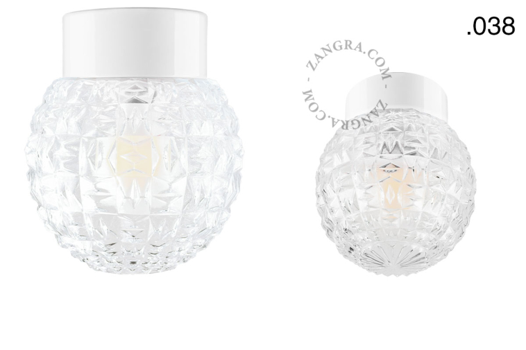 White porcelain lamp with glass lampshade.