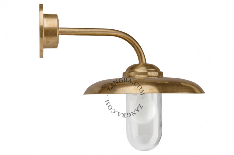 raw brass wall light with swan neck for bathroom or outdoor use