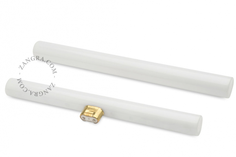 Lampe S14d Linestra chromé avec ampoule tubulaire opaline.