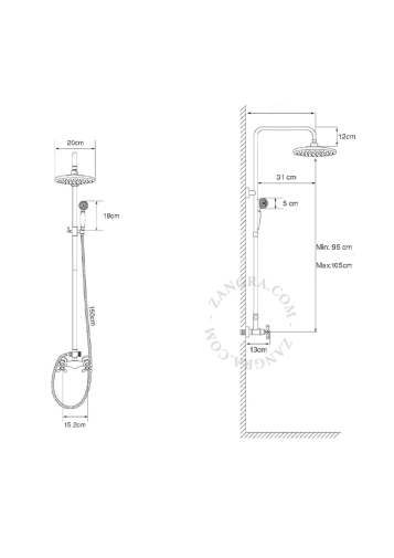 Shower column with rain shower and hand shower.