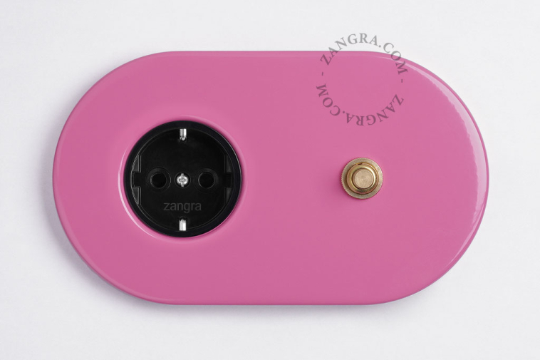 pink flush mount outlet & switch – raw brass pushbutton