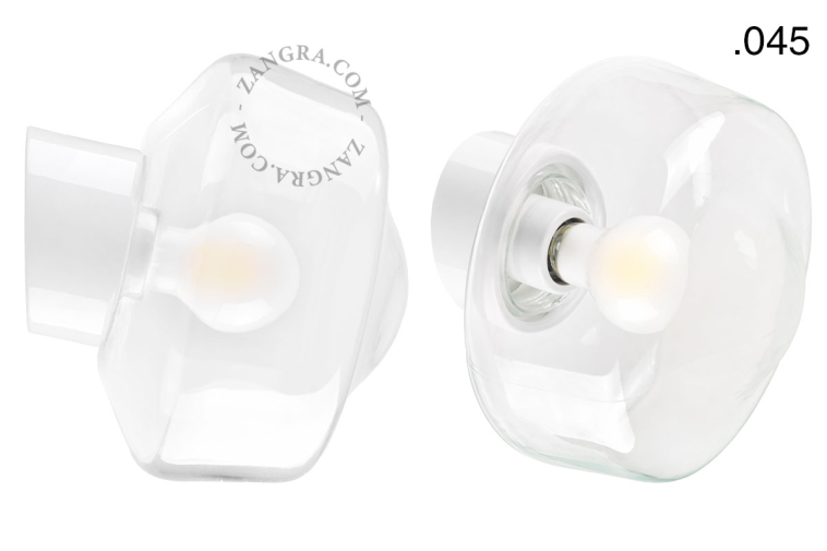 White porcelain wall light with glass lampshade.