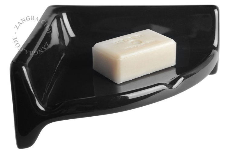 tablette murale étagère d'angle coin porte-savon en porcelaine noire accessoire de salle de bain