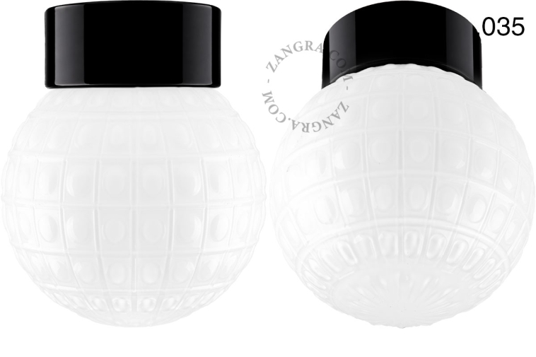 Czarna porcelanowa lampa ścienna lub sufitowa okrągła - retro.