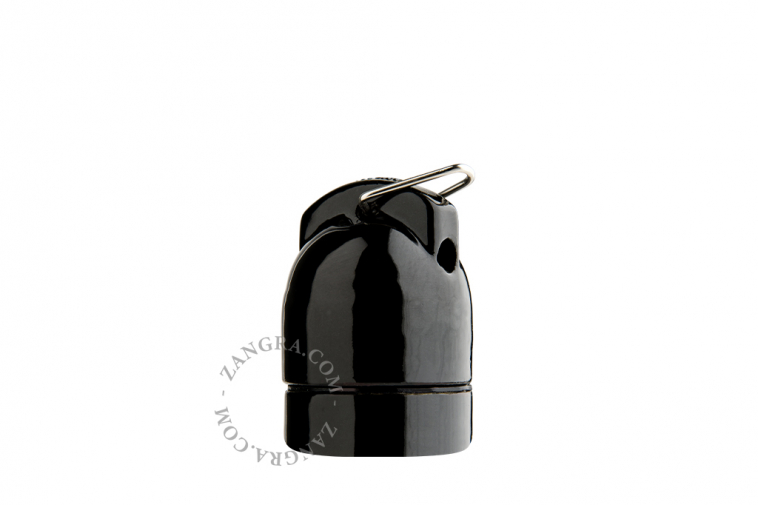 Black porcelain lampholder with hook.