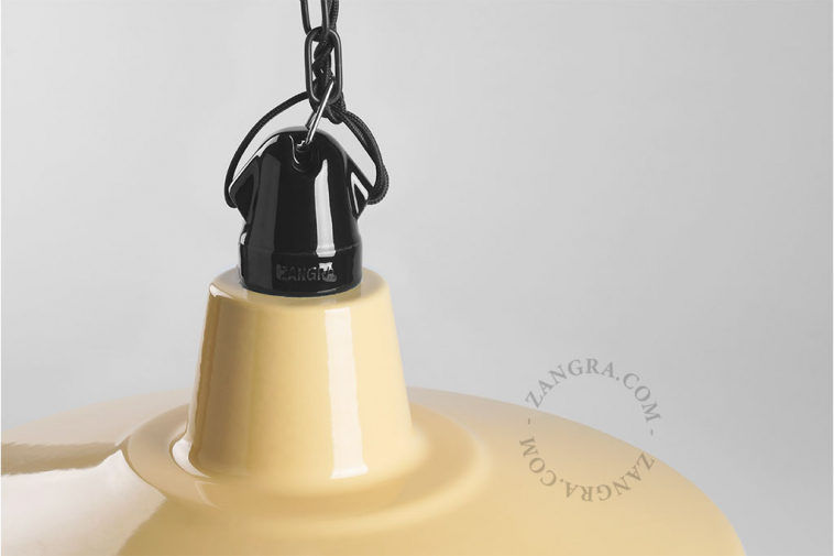 Caramel enamelled industrial pendant light.