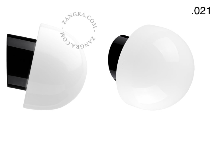 Black porcelain wall light with glass lampshade.