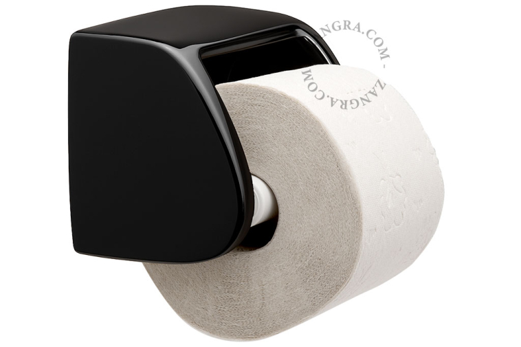 Toiletpapirholder i sort porcelæn.
