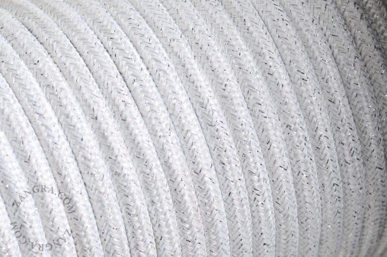 White and silver fabric cable.