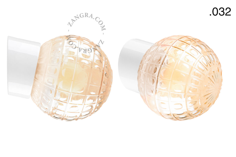 White porcelain wall light with glass lampshade.