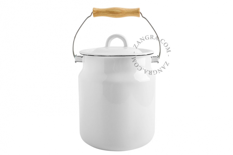 Small compost bin in white enamel