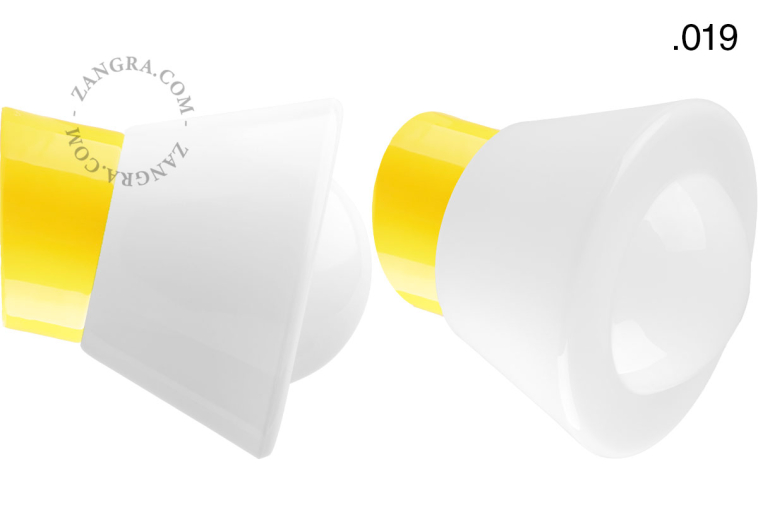 Yellow porcelain wall light with glass lampshade.