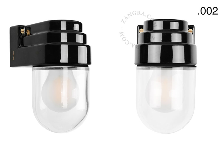 Art Deco sort porcelæn væglampe.