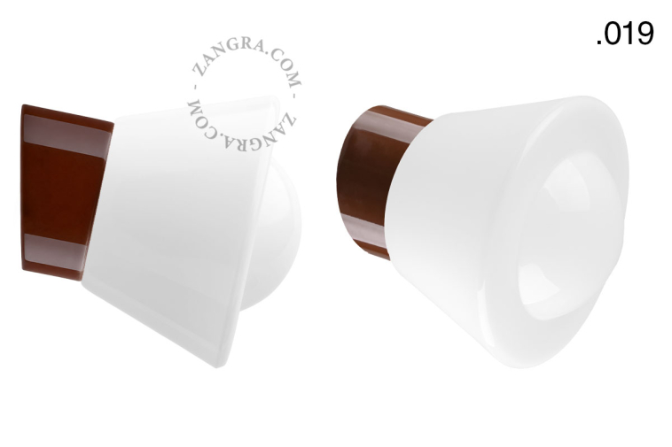 Brown porcelain wall light with glass lampshade.