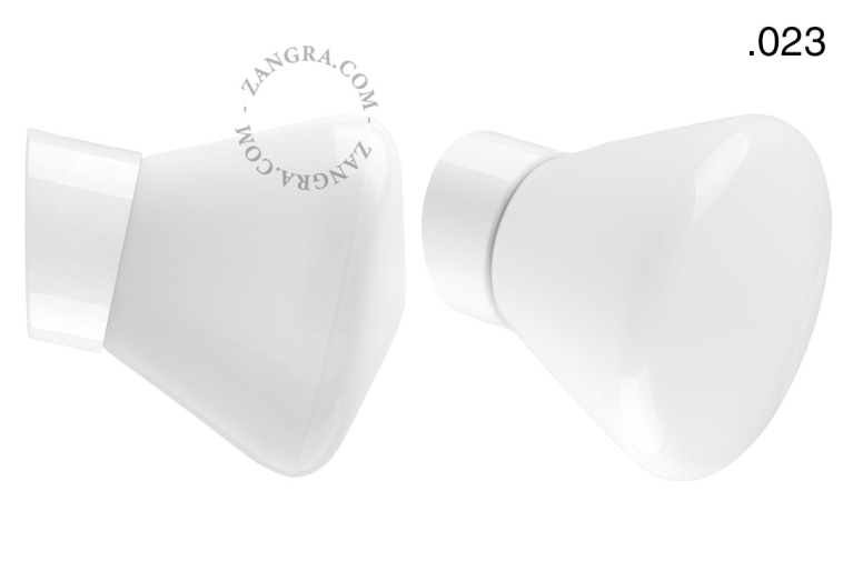 White porcelain wall light with glass lampshade.