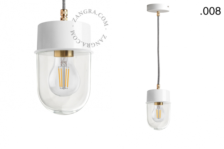 white pendant light with glass shade