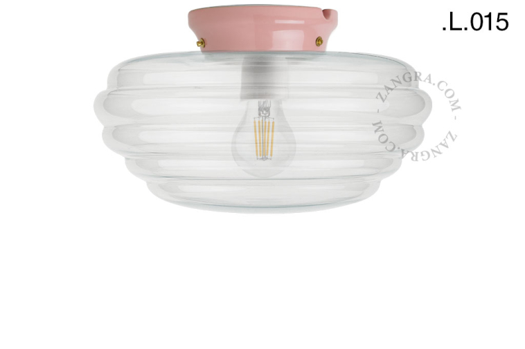 Pink porcelain Art Deco light with glass shade.