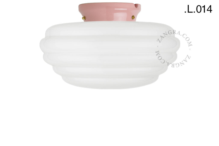 Pink porcelain Art Deco light with glass shade.