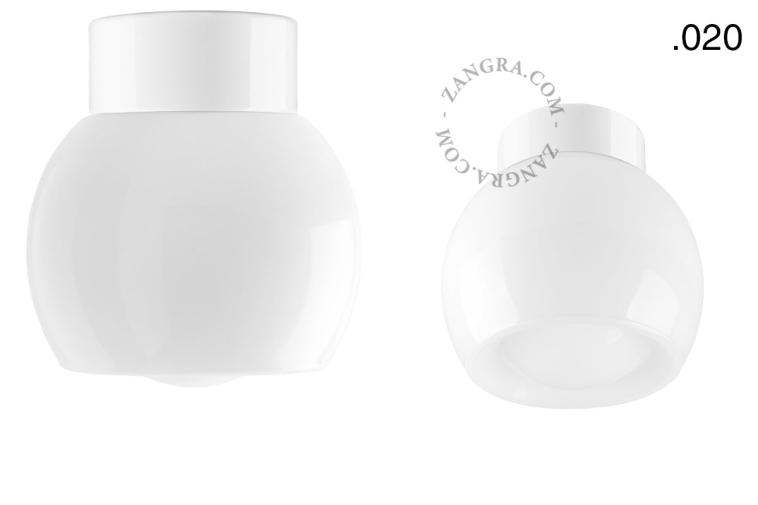 White porcelain lamp with glass lampshade.