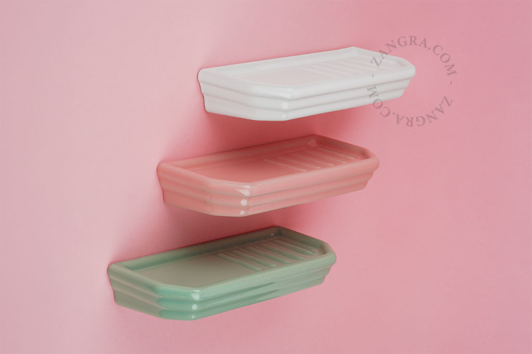 Pink porcelain soap dish.