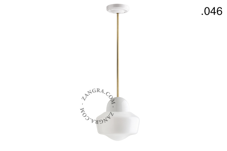 White porcelain ceiling light with glass shade.