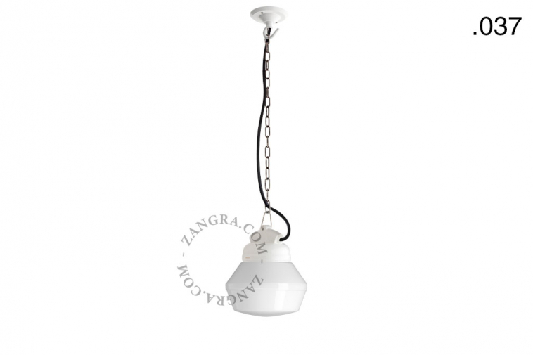 white porcelain pendant light with glass globe